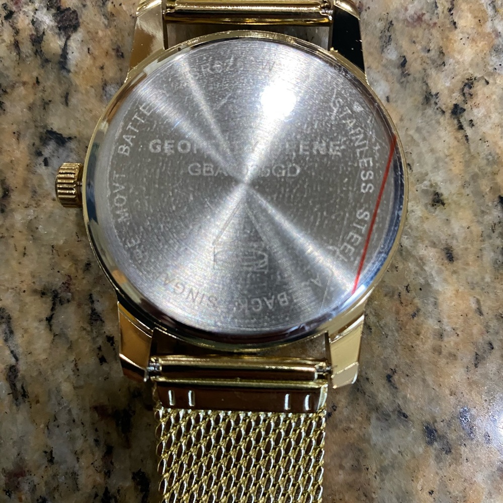 Geoffrey Beene Gold-Tone Mesh Bracelet Watch with Black Dial - Picture 6 of 7